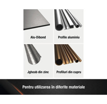 Aperçu de la plaque alu-dibond, des profilés en aluminium, de la gouttière en zinc et des profilés en cuivre