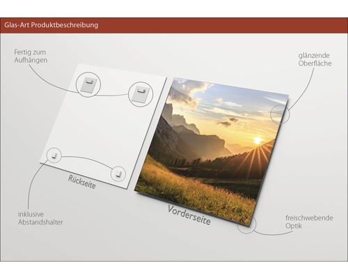 Glasbild mit Berglandschaft, Aufhängung inklusive