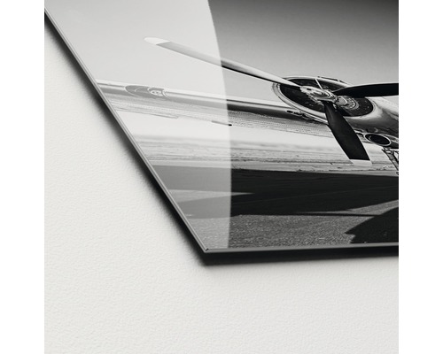 Photo sur verre acrylique avec un motif en noir et blanc d''un avion