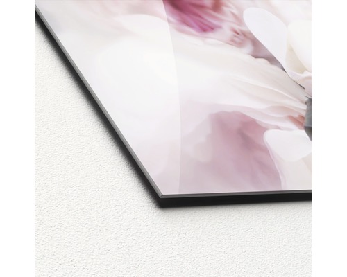 Detailansicht einer Acrylglasplatte mit Blumendarstellung