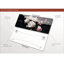 Glasbild mit Blumenmotiv, inklusive Abstandshalter zur Wandbefestigung