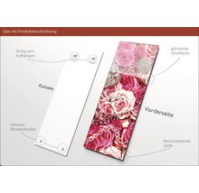 Glasbild mit Rosen und Schmuck, inklusive Abstandshalter und Aufhängevorrichtung
