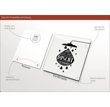 Image en verre avec motif de douche, support mural inclus et surface brillante