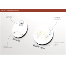 Glasbild mit Aufhängung, Abstandshalter, glänzender Oberfläche und schwebender Optik
