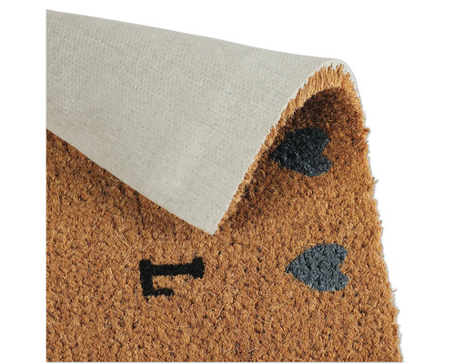 Fußmatte aus Kokosfaser mit Herzmotiven und rutschfester Unterseite