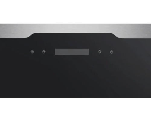 Panneau de commande d'une hotte aspirante avec symboles pour ventilateur, écran, lumière et bouton marche/arrêt