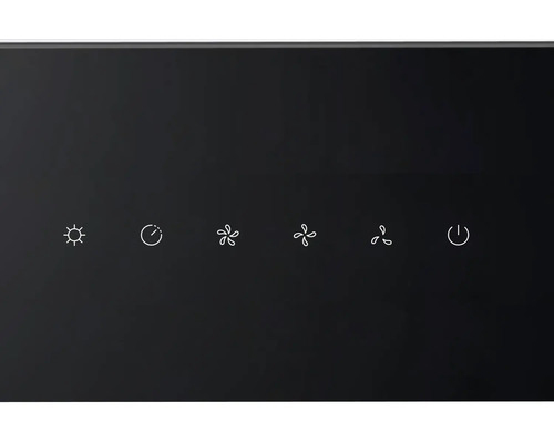 Symbole für Licht, Timer, Lüfterstufen und Ein- beziehungsweise Ausschalter