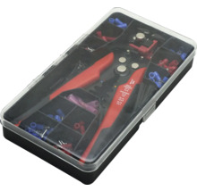 Abisolierzange mit Kabelschuhen in Aufbewahrungsbox