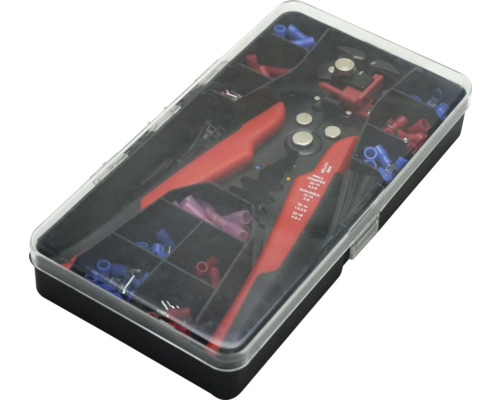 Abisolierzange mit Kabelschuhen in Aufbewahrungsbox