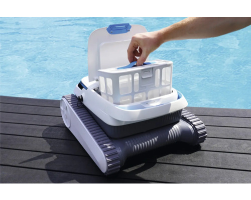Robot de piscine avec panier filtrant et entraînement à chenilles