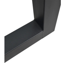 Gros plan d'une soudure sur un piétement de table noir en tube métallique carré.