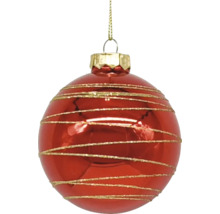 Boule de Noël rouge avec des rayures dorées