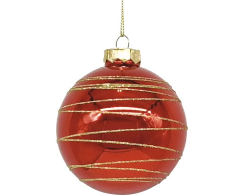 Boule de Noël rouge avec des rayures dorées