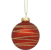 Boule de Noël rouge avec rayures dorées et suspension