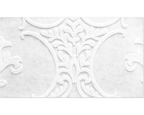 Detailaufnahme einer weißen Tapete mit floralem Muster