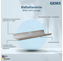 Ballastwanne aus verzinktem Stahl, 840 mm Länge, geeignet für Kies und Steine