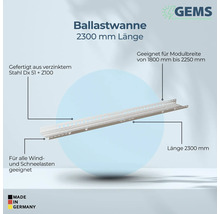 Ballastwanne aus verzinktem Stahl, 2300 mm Länge, geeignet für Wind- und Schneelasten