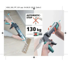 Pistolet à cartouche en application avec des indications sur l'arrêt automatique et la capacité de charge