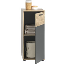 Meuble de salle de bain avec étagères, textiles et bacs de rangement