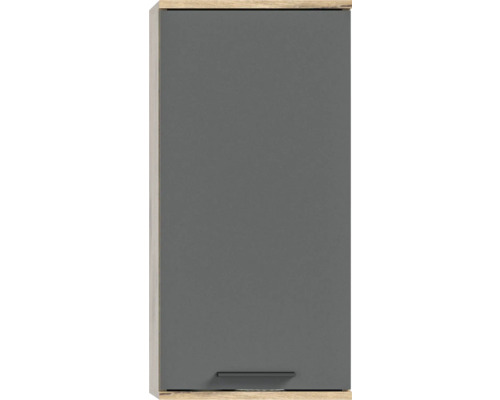 Grauer Hängeschrank mit Holzrahmen