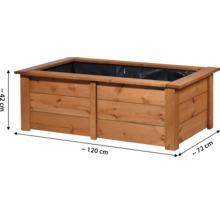 Pflanzkasten aus Holz mit den Maßen circa 120 cm Länge, 72 cm Breite und 42 cm Höhe