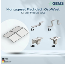 Kit de montage pour toit plat orientation est-ouest pour quatre modules avec matériel de montage et logo GEMS