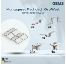 Kit de montage pour toit plat est-ouest pour huit modules avec pièces de montage