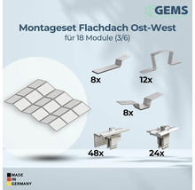Kit de montage pour toit plat est-ouest pour 18 modules avec composants et label Fabriqué en Allemagne