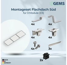 Montageset für Flachdach Südausrichtung für drei Module mit Montagematerialien