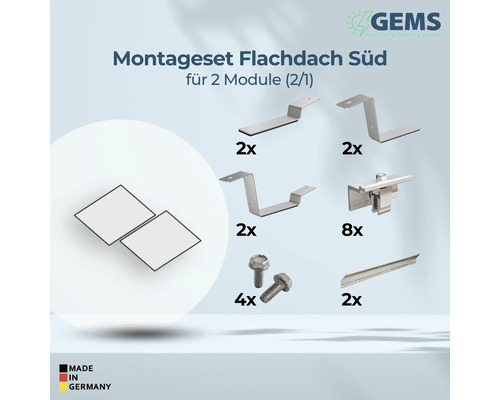 Montageset für Flachdach Süd für zwei Module mit Montageelementen