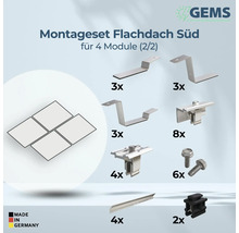 Montageset für Flachdach Südseite für vier Module mit Montageelementen