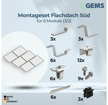 Montageset für Flachdach Süd für 6 Module mit verschiedenen Montageteilen