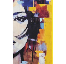 Tableau avec portrait de femme abstrait dans un cadre jaune