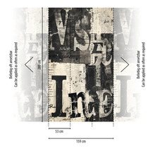 Papier peint avec motif de journal et dimensions 280 cm x 159 cm