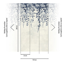 Papier peint photo avec motif de feuilles et indications de dimensions