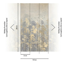 Papier peint photo avec motif de forêt et indications de dimensions