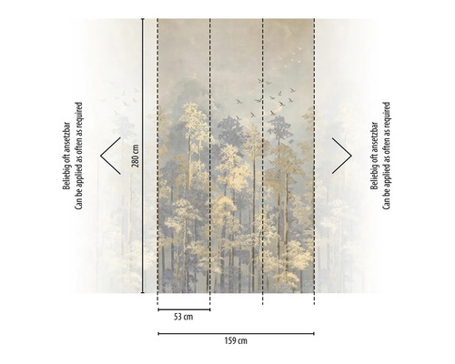 Papier peint photo avec motif de forêt et indications de dimensions