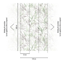 Image d'un papier peint avec motif de feuilles et indications de taille