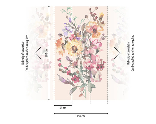 Papier peint photo avec motif floral et indications de taille