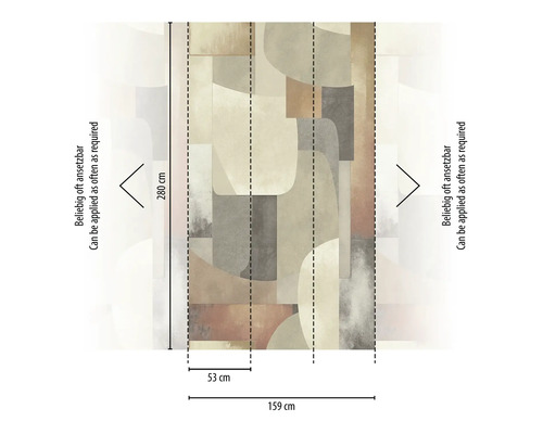 Papier peint avec des formes géométriques et les dimensions 159 cm de large et 280 cm de haut