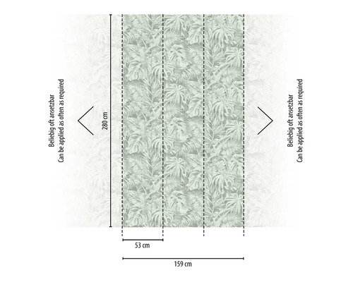 Papier peint avec motif de feuilles tropicales et dimensions