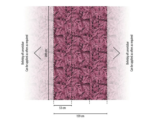Papier peint avec motif de feuilles et indications de dimensions