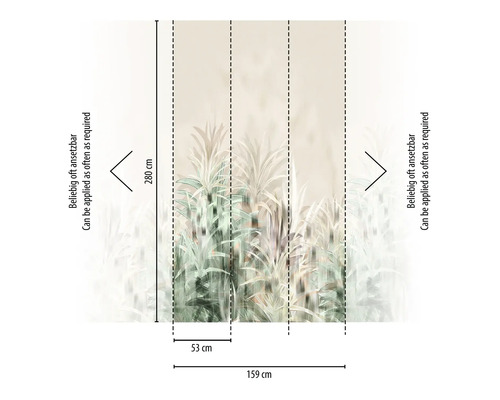 Papier peint photo avec motif végétal et indications de dimensions