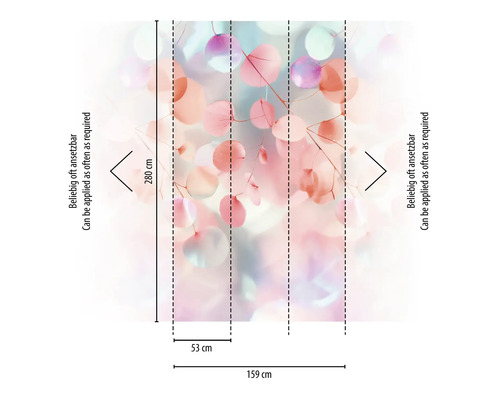 Dimensions d'un papier peint intissé avec motif de feuilles