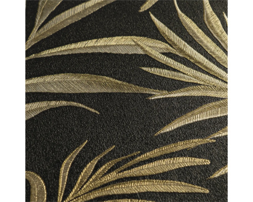Vue détaillée d'un papier peint noir avec motif de feuilles