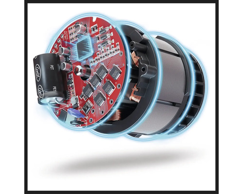 Innenansicht eines elektronischen Geräts mit Leiterplatte und elektronischen Bauteilen