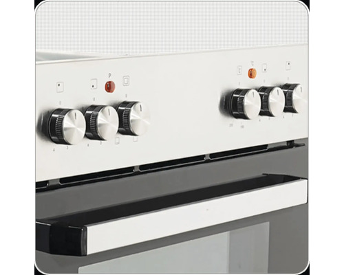 Detailansicht eines Elektroherds mit Bedienknöpfen und Griff