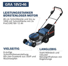 Tondeuse à gazon sans fil avec plateau de coupe en acier et bac de ramassage