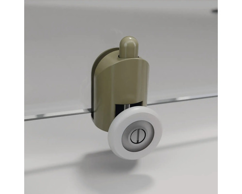 Detailaufnahme eines Gleitrollers für eine Duschkabine.