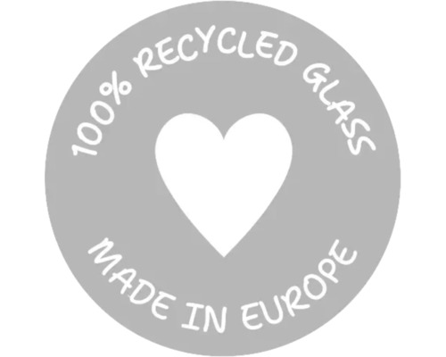 Siegel: 100 Prozent recyceltes Glas, hergestellt in Europa
